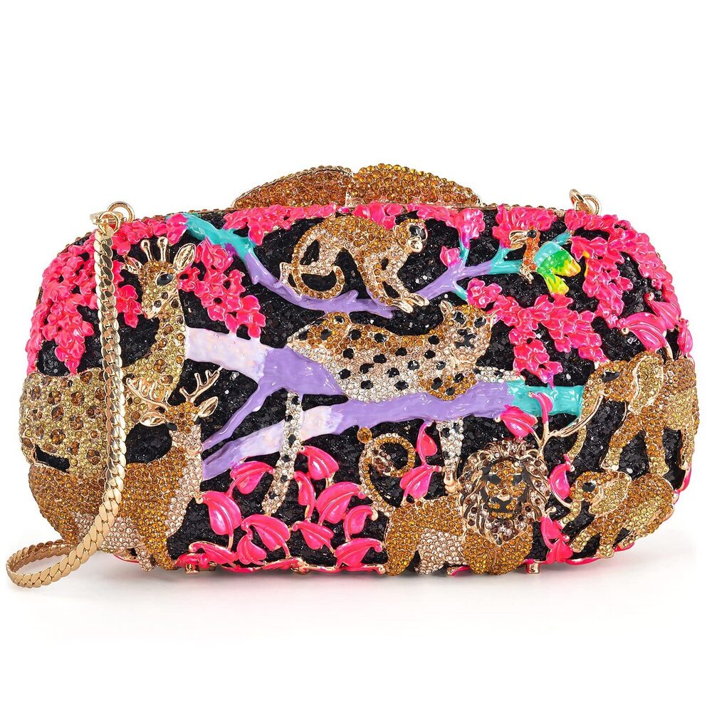 5040 Rhinestone Crystal Evening Clutch Bag Animal Pattern Designer Purses